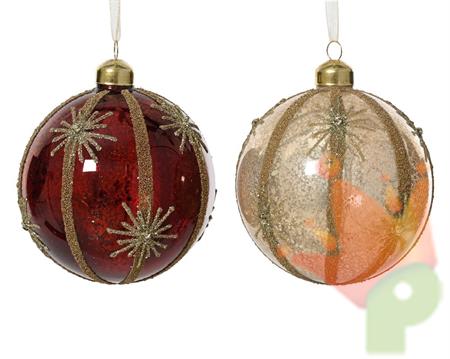 PALLINA IN VETRO GLITTER ORO CON PERLINE 10 CM 1 PZ ASSORTITO