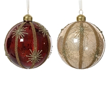 PALLINA IN VETRO GLITTER ORO CON PERLINE 10 CM 1 PZ ASSORTITO