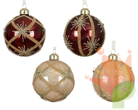 PALLINA IN VETRO GLITTER ORO CON PERLINE 8 CM COLORE ASSORTITO 1