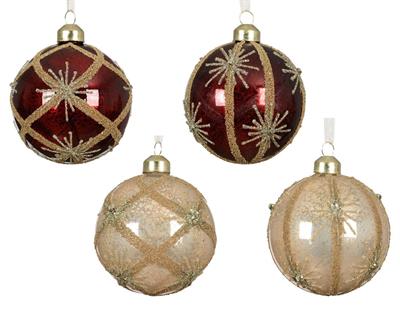 PALLINA IN VETRO GLITTER ORO CON PERLINE 8 CM COLORE ASSORTITO 1