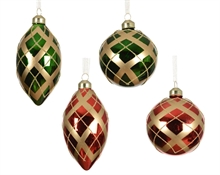 PALLINA DI NATALE IN VETRO VERDE/ROSSA DECORATA GLITTER ORO 8 CM