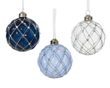 PALLINA IN VETRO TRASPARENTE/CELESTE/BLU CON GLITTER E PERLINE 8