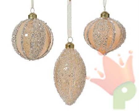 PALLINA IN VETRO TRASPARENTE ROSA CON GLITTER ARGENTO 8 CM 1 PZ