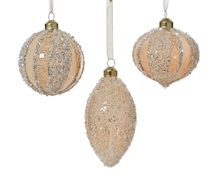 PALLINA IN VETRO TRASPARENTE ROSA CON GLITTER ARGENTO 8 CM 1 PZ