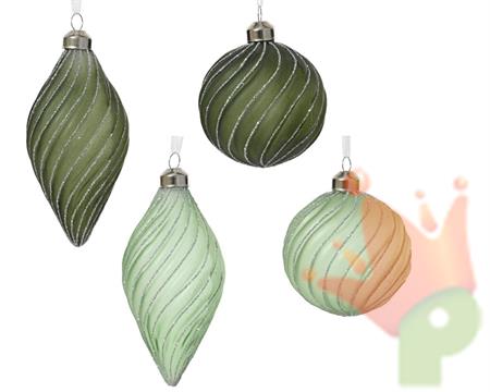 PALLINA DI NATALE IN VETRO TRASPARENTE VERDE GLITTER ARGENTO 8CM