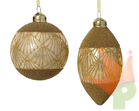 PALLINA DI NATALE IN VETRO PERLA CON PERLINE GLITTER 8 CM 1 PZ A