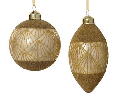 PALLINA DI NATALE IN VETRO PERLA CON PERLINE GLITTER 8 CM 1 PZ A