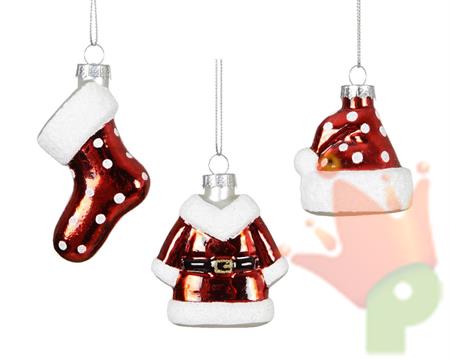 PENDENTE CAPPELLO/VESTITO/CALZA NATALIZIA H.8 CM ASSORTITO