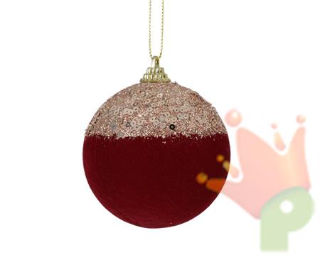 PALLINA DI NATALE BORDEAUX CON GLITTER E LUSTRINI 8 CM