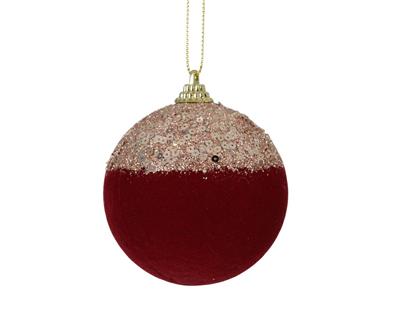PALLINA DI NATALE BORDEAUX CON GLITTER E LUSTRINI 8 CM