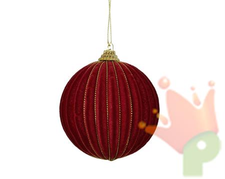 PALLINA ROSSO SCURO FLOCCATA CON DECORI ORO 8 CM