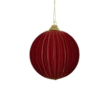 PALLINA ROSSO SCURO FLOCCATA CON DECORI ORO 8 CM