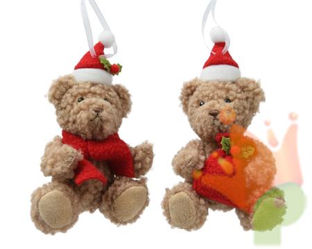 PENDENTE PELUCHE ORSETTO NATALIZIO H.14X6X7 CM ASSORTITO