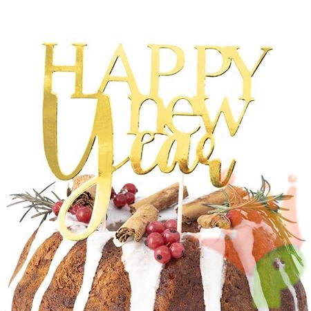 CAKE TOPPER ORO HAPPY NEW YEAR 14X12 CM