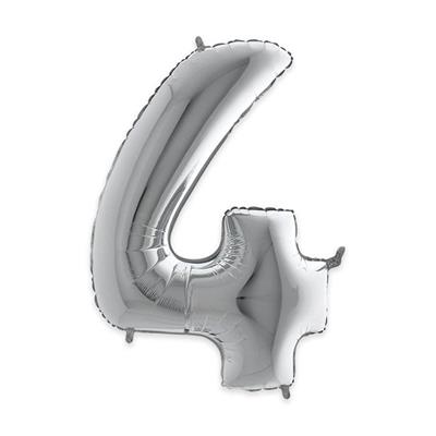 PALLONCINO MYLAR NUMERO 4 ARGENTO 102CM