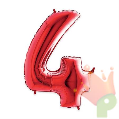 PALLONCINO MYLAR NUMERO 4 ROSSO 102CM