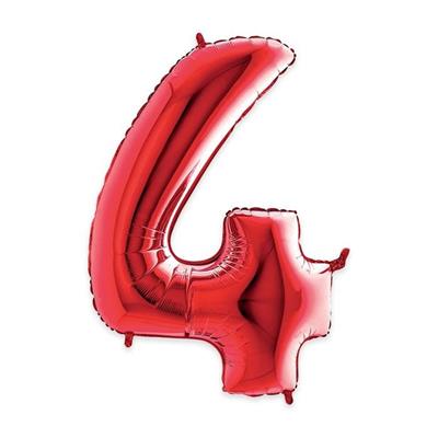 PALLONCINO MYLAR NUMERO 4 ROSSO 102CM