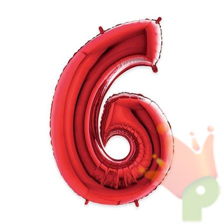 PALLONCINO MYLAR NUMERO 6 ROSSO 102CM