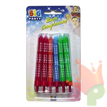 CANDELINE BUON COMPLEANNO MULTICOLOR 8CM 12PZ