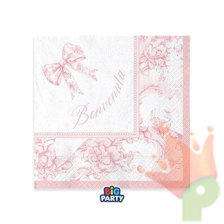TOVAGLIOLI BENVENUTA FIOCCO VINTAGE ROSA 25X25CM 16PZ
