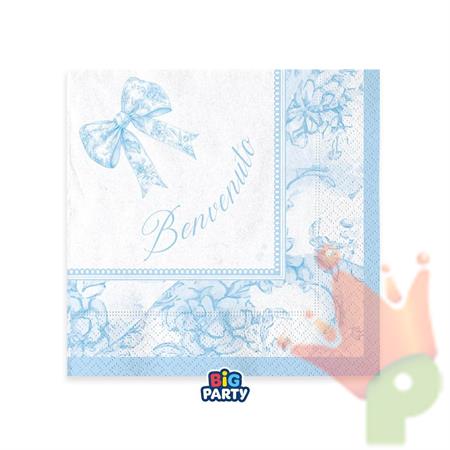 TOVAGLIOLI BENVENUTO FIOCCO VINTAGE CELESTE 25X25CM 16PZ