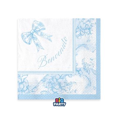 TOVAGLIOLI BENVENUTO FIOCCO VINTAGE CELESTE 25X25CM 16PZ