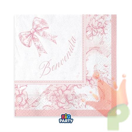 TOVAGLIOLI BENVENUTA FIOCCO VINTAGE ROSA 33X33CM 16PZ