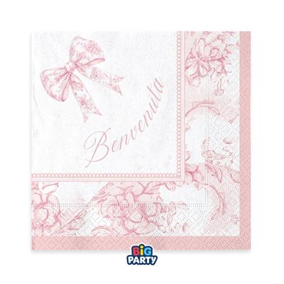 TOVAGLIOLI BENVENUTA FIOCCO VINTAGE ROSA 33X33CM 16PZ