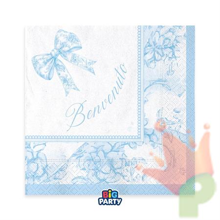 TOVAGLIOLI BENVENUTO FIOCCO VINTAGE CELESTE 33X33CM 16PZ