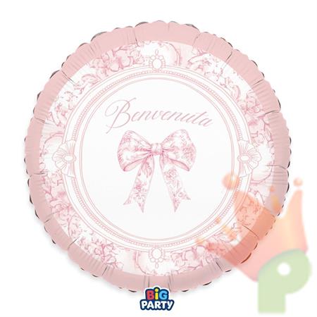 PALLONCINO MYLAR BENVENUTA FIOCCO VINTAGE ROSA 45CM