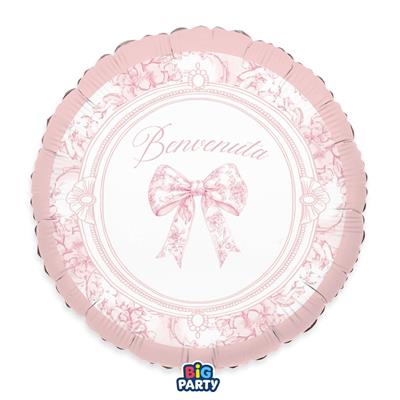 PALLONCINO MYLAR BENVENUTA FIOCCO VINTAGE ROSA 45CM