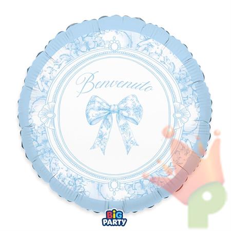 PALLONCINO MYLAR BENVENUTO FIOCCO VINTAGE CELESTE 45CM