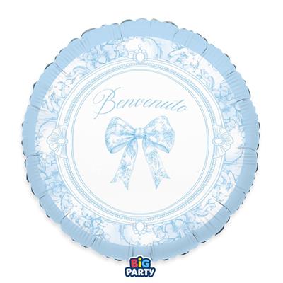 PALLONCINO MYLAR BENVENUTO FIOCCO VINTAGE CELESTE 45CM