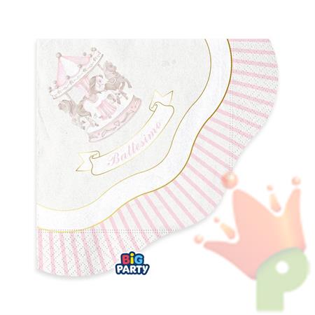 TOVAGLIOLI BATTESIMO CARILLON ROSA 33X33CM 16PZ