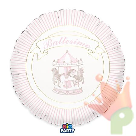PALLONCINO MYLAR BATTESIMO CARILLON ROSA 45CM