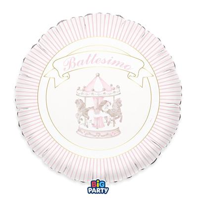 PALLONCINO MYLAR BATTESIMO CARILLON ROSA 45CM