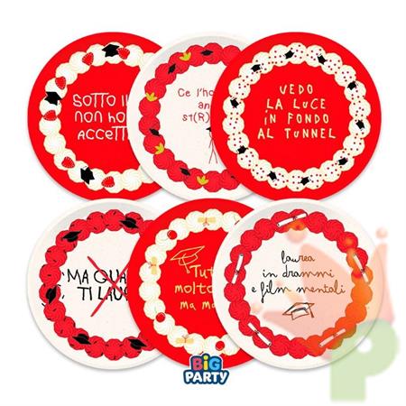 PIATTI LAUREA CON TORTA 18CM 6PZ