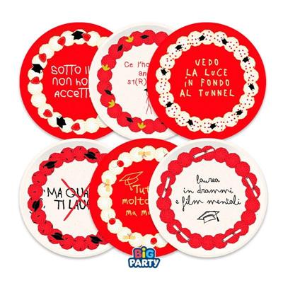 PIATTI LAUREA CON TORTA 18CM 6PZ
