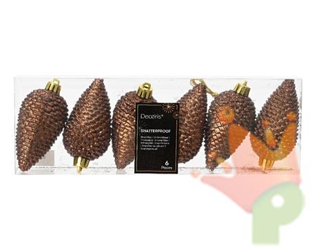 PENDENTI PIGNE MARRONE GLITTER 4,5X8 CM 6 PZ