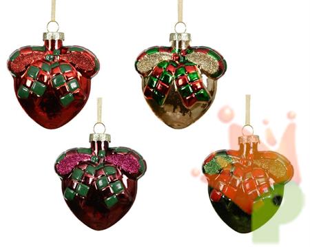 PENDENTE CUORE IN VETRO CON FIOCCO H.8 CM ASSORTITO