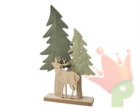 ALBERI IN FELTRO CON RENNA SU BASE IN LEGNO H.42X26X6 CM