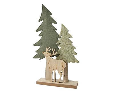 ALBERI IN FELTRO CON RENNA SU BASE IN LEGNO H.42X26X6 CM