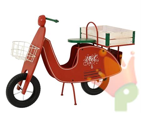 MOTORINO NATALIZIO ROSSO IN FERRO / LEGNO H.75X111X46 CM