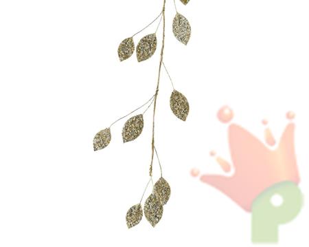 GHIRLANDA DI FOGLIE IN VELLUTO ORO GLITTER 105 CM