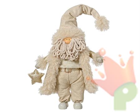 BABBO NATALE IN PLASTICA E POLIESTERE CON VESTITI BEIGE E ORO H.