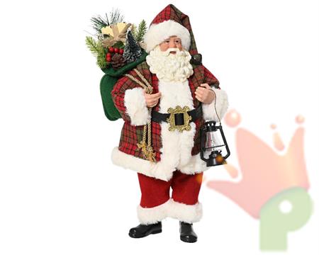 BABBO NATALE IN PLASTICA CON LANTERNA E SACCO H. 38 CM