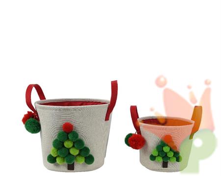 CESTINO NATALIZIO ROTONDO CON POMPON H.20,50X25 CM