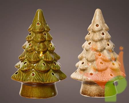 ALBERO CON LED IN TERRACOTTA VERDE/AVORIO LED BIANCO CALDO H.15X