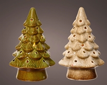 ALBERO CON LED IN TERRACOTTA VERDE/AVORIO LED BIANCO CALDO H.15X