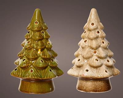 ALBERO CON LED IN TERRACOTTA VERDE/AVORIO LED BIANCO CALDO H.15X